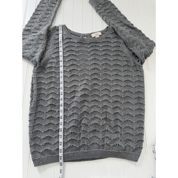 Loft Outlet Women's Large Gray Open Knit Sweater Silver Shimmer - Picture 7 of 8